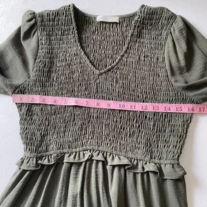 Doe and Rae Olive Smocked Midi Dress Small Cottagecore Boho thumbnail 5