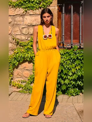NWT Free People FP Beach Let's Chill One Piece in Yellow Oversize Jumpsuit S thumbnail 4