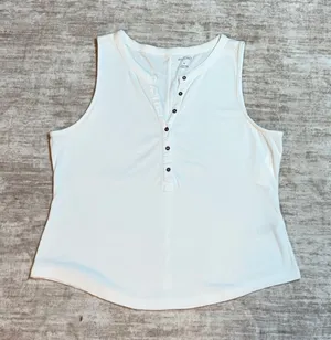 Pilcro Womens XL White Ribbed Sleeveless V-neck Button Tank Top New Basic Casual thumbnail 1