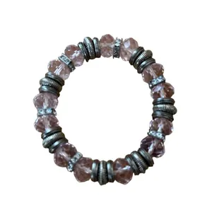 Pair of Pink and Purple Crystal Stretch Bracelets thumbnail 3