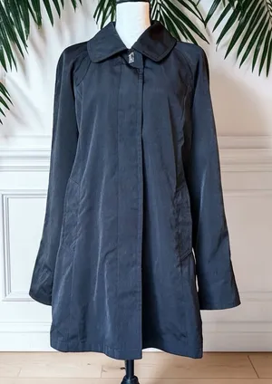 Nautica Black Raincoat Jacket Women’s Small Lightweight Hidden Button Lined Coat thumbnail 1