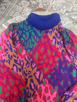 The Farm Rio Mixed Leopard Pop Sweater Oversized Dress Wool Blend Sz S thumbnail 6