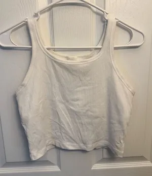 PINK Victoria’s Secret White Ribbed Cropped Tank Top thumbnail 1