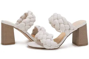 NEW Braided Heeled Sandals Open Toe Backless Chunky Heels Shoes 7 thumbnail 4