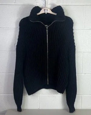 RTR Zadig & Voltaire Cheri Zip Turtleneck Sweater Zippered Knit Black sz M thick thumbnail 4
