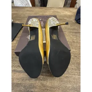 Alluria Crystal Heel Sandal Jeffrey Campbell Size 9 Gold Jeweled Peep Toe thumbnail 8