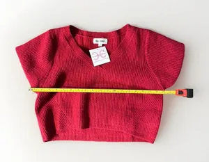 Day + Moon: V-Neck Sweater Cropped Top with Cap‎ Sleeves Annabelle Red NWT thumbnail 6