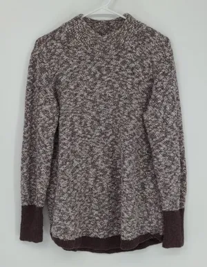 L.L. Bean Signature Cotton Linen Ragg Sweater Size Large Mock‎ Neck Marled thumbnail 1