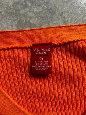 vintage embroidered U.S. Polo Assn. Bright Orange V-Neck Ribbed Knit Sweater thumbnail 5