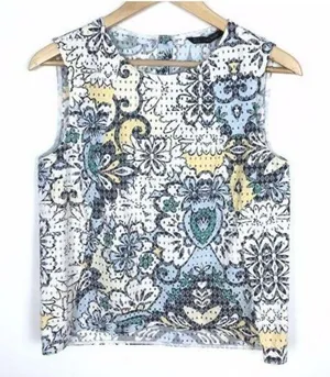 Perforated Tank Floral Laser-Cut Cut-Outs Cutouts Sleeveless Blouse Top M thumbnail 6