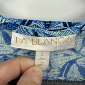 La Blanca Womens L Blue Print Tunic Swim Cover Up Beach Resort Top‎ V Neck thumbnail 5