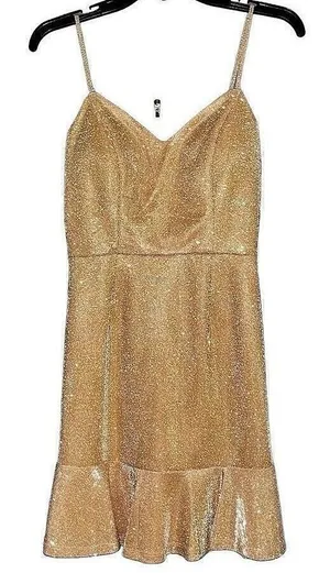 Midnight Doll Gold Metallic Ruffle Hem Cocktail Dress RVB15255I Size 5 NWT thumbnail 1