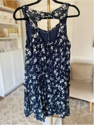 Entro Navy Floral Knee Length Swing Dress Feminine Boho Romantic Whimsical M thumbnail 3