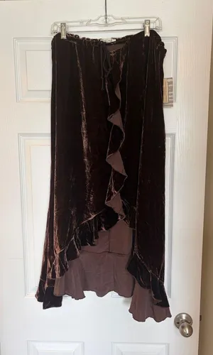 NWT Tasha Polizzi Collection Brown Velvet Skirt Size Large Romantic Western T5 thumbnail 1