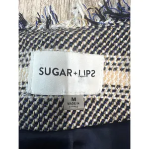 Sugarlips Striped Tweed Ruffle Jacket Navy Cream Frayed Edge Womens Size‎ Medium thumbnail 3