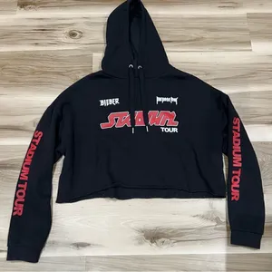 Justin Bieber Purpose Stadium Tour Crop Top Hoodie Women’s Large thumbnail 1