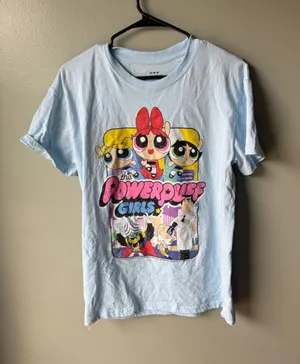 Powerpuff Girls Graphic Tee Light Blue Cartoon Shirt Medium thumbnail 1