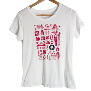 Columbia Lookout Ridge Short Sleeve Tee White Red Camping Graphic size M thumbnail 1