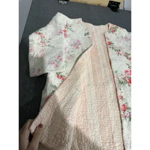 Handmade women's Floral Quilted Duster Sweater Sz XS/S Cottage Core Grandma Chic thumbnail 3