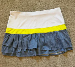 Lucky in Love White, Yellow & Blue Ruffle Tennis Skort- Medium 8/10 thumbnail 1