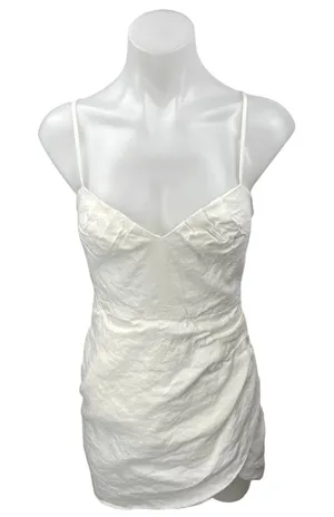 Mango MNG White Linen Sleeveless Cami Camisole Ruched Mini Pencil Dress Size 2 thumbnail 1