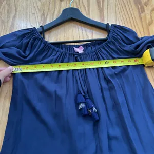 Lilly Pulitzer Sain Off-Shoulder Blouse Short‎ Bell Sleeve Tassel True Navy thumbnail 8
