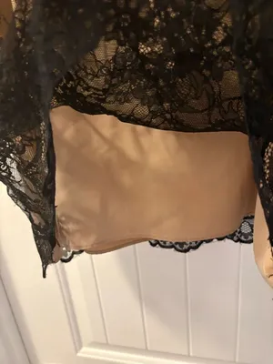 LOFT Black Lace Overlay Tank with Nude Lining Scalloped Edge Size 14 Y2K thumbnail 4