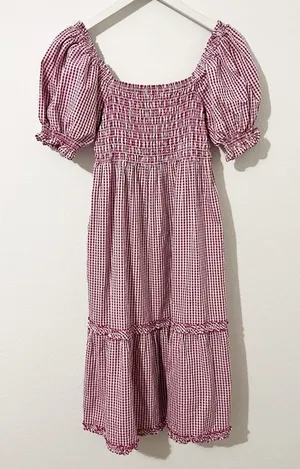 Tyler Boe Smocked Midi Dress Pink Plaid Size Small S thumbnail 1