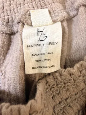Happily Grey Women’s Medium Beige Cotton Gauze Wide Leg Pants Smocked Waist Boho thumbnail 5
