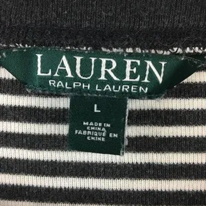Lauren RL Black & White Striped Leather Elbow Patch Long Sleeve Tee L thumbnail 8