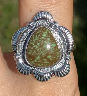 Genuine Turquoise Sterling Silver Ring Size 10.5 Green thumbnail 1