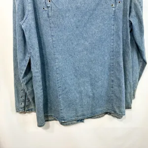 VTG Wrangler Western Wear Large Denim Shirt Blue‎ Grommet Studded Shacket 1234 thumbnail 6