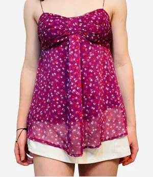 Womens American Eagle Floral Print Chiffon Tank Top Sleeveless Blouse - Sz S thumbnail 1