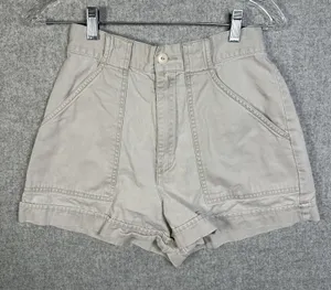 Vintage Abercrombie & Fitch Size 4‎ Cotton Womens Shorts High Waist Beige Mini thumbnail 1