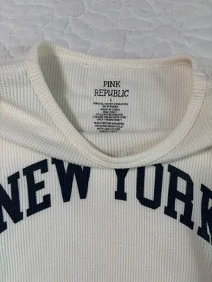 White New York long sleeve waffle knit top thumbnail 2