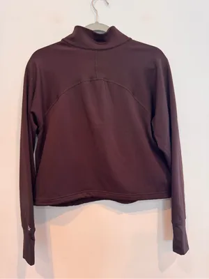 OFFLINE By Aerie Warm Up Quarter Zip Cropped Sweatshirt Brown M thumbnail 5