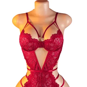 Body Lingerie Red Floral Lace Sexy Cut-Out Strappy Size M thumbnail 4