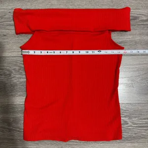 A New Day Womens Medium Top Red Ribbed‎ Off The Shoulder Bardot Knit Stretch thumbnail 6
