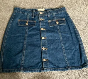Harper heritage blue denim button front mini skirt thumbnail 1