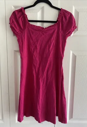 Old Navy Fit Flare Dress Womens Size XL Pink Clip Dot Puff Sleeve Smocked Cotton thumbnail 1