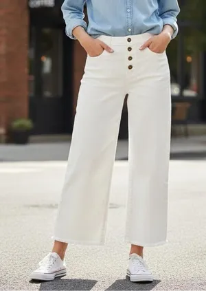 Ann Taylor LOFT High Waist Wide Leg Crop Jeans White Size 12P/31 thumbnail 1