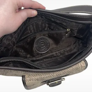 Etienne Aigner All Over Logo Print Shoulder Bag Purse Tan, Brown & Gold Hardware thumbnail 14