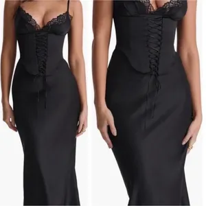 HOUSE OF CB 'Salma' Black Satin Slip Midi‎ Dress size XL thumbnail 9