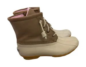 Sperry Duck Boots Tan Pink Lined Waterproof Ankle Rain Boots Size Women's 6 thumbnail 1