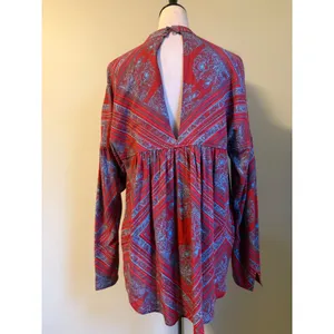 Free People‎ Red Blue walking on a dream Top xs boho whimsi fairy flowy Shirt thumbnail 4