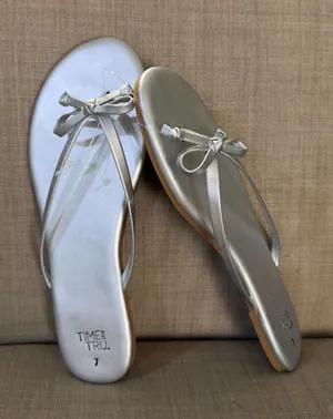 Time and Tru Silver Bow Thong Sandals - Women's thumbnail 1