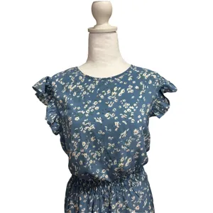 Ditsy‎ Floral Dress Blue Ruffle Cap Sleeve Smocked Waist Boho Cottage Garden S thumbnail 9