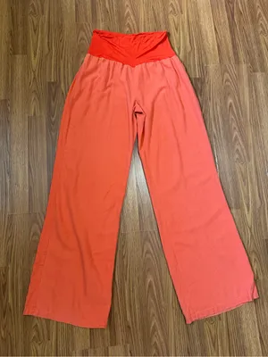 Love Tree Linen Blend Coral Fold Over Wide Leg Pants Medium thumbnail 2
