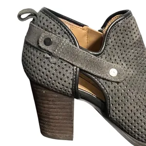 Franco Sarto Shoes Womens Size 7M Gray Perforated Leather Booties Block Heel Zip thumbnail 9