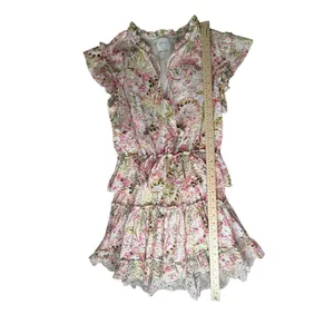MISA Iliana Ruffled Eyelet Mini Dress Medium Pink Floral Tiered Coquette Cottage thumbnail 10